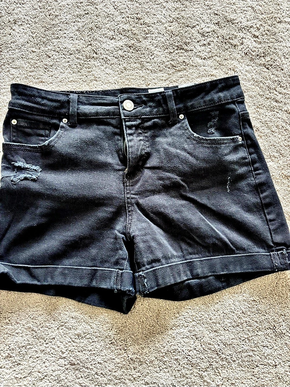 Time and Tru Black Distressed Mid Rise Jean Shorts Size 10